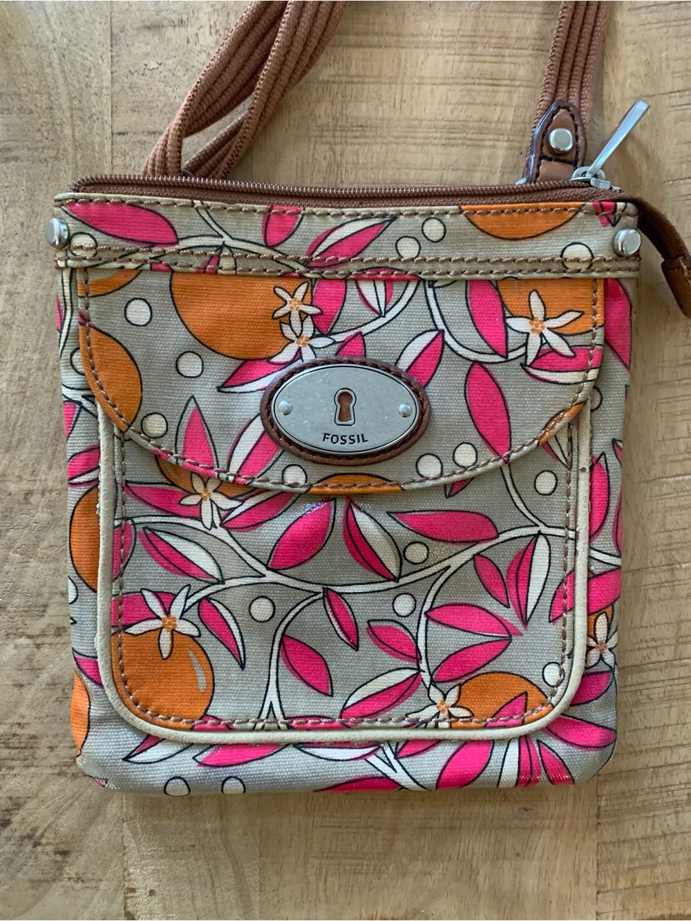 Fossil crossbody floral citrus coated canvas Key-Per bag Festival Y2K